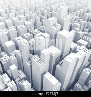 Résumé schématique blanc numérique paysage urbain avec de grands édifices, carré 3d illustration Banque D'Images