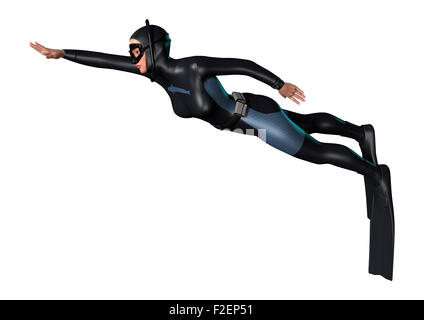 Numérique 3D render of a female diver isolé sur fond blanc Banque D'Images