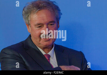 Bruxelles, Belgique. 14Th Sep 2015. Remarques préliminaires par Jean Asselborn, ministre de l'immigration et l'asile du Luxembourg, après le Conseil Justice et affaires intérieures. © Jonathan Raa/Pacific Press/Alamy Live News Banque D'Images