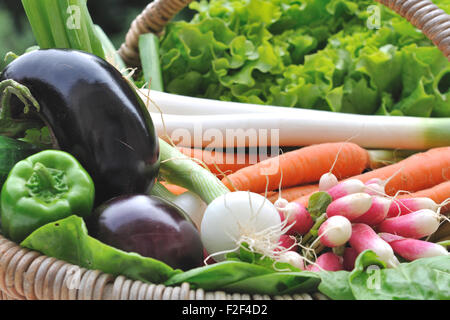 Gros plan sur les légumes frais dans un panier Banque D'Images