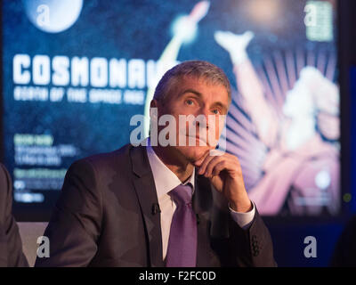 Londres, Royaume-Uni. 17/09/2015. Sur la photo : c'est le cosmonaute Russe Sergei Krikalev. L'exposition aux cosmonautes - Naissance de l'ère de l'espace s'ouvre au Musée des sciences le 18 septembre 2015 et se poursuivra jusqu'au 13 mars 2016. Banque D'Images