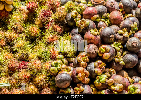 Ramboutan et mangoustan et Longan, fruits exotiques de Thaïlande, Asie Banque D'Images