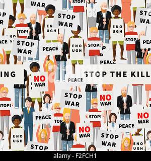 Manifestation anti-guerre, foule de gens, modèle sans couture plate Illustration de Vecteur