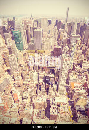 Style Retro photo aérienne de Manhattan, New York City downtown, Etats-Unis.
