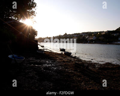 Newton Creek de la rivière Yealm en début de soirée soleil de Noss Mayo à au Newton Ferrers, Devon, UK Banque D'Images