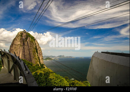 Le téléphérique jusqu'au Pain de Sucre à Rio de Janeiro. Banque D'Images