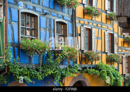 Maisons colorées à colombages, Riquewihr, Alsace, France Banque D'Images