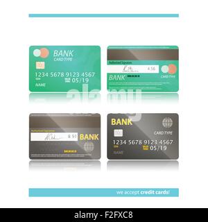 Ensemble d'icônes de carte de crédit en plastique isolé sur fond blanc. vector finances concept de sécurité Illustration de Vecteur