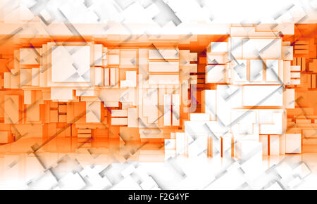 Abstract digital 3d avec texture de fond rouge et motif cubique structure cubique chaotique Banque D'Images