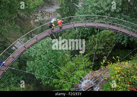 Vue sur la falaise à pied avec deux personnes au pont suspendu de Capilano Vancouver attraction Banque D'Images