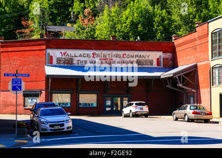 La Société d'impression de Wallace dans la ville historique de Wallace et situé dans le district minier de la vallée d'argent de l'Idaho Banque D'Images