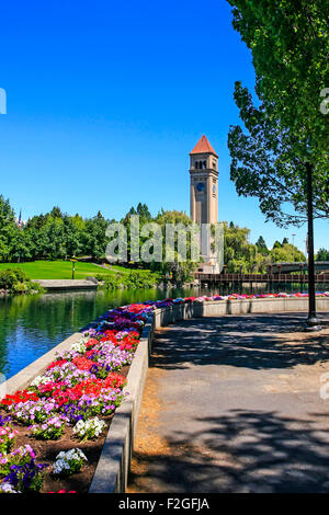 Le grand tour de l'horloge du Nord et Pavillon des États-Unis à Riverfront Park, à Washington Spokane Banque D'Images