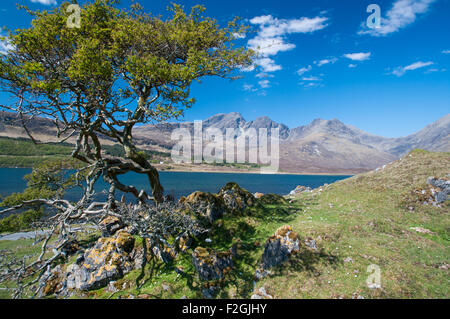 Vue sur le Loch Slapin vers la Black Cuillin, île de Skye, Écosse, Hébrides intérieures Banque D'Images