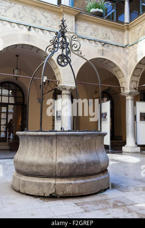 Vieux puits à l'intérieur de l'Hôtel de ville de Ljubljana Banque D'Images