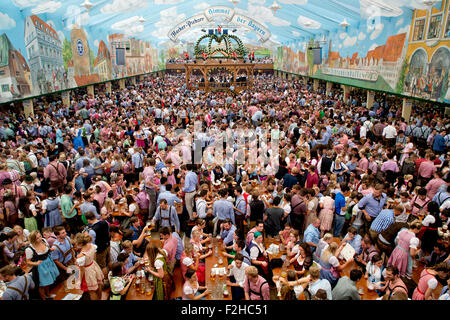 Munich, Allemagne. 19 Sep, 2015. Des milliers de visiteurs s'amuser dans une tente à bière à la 182ème Oktoberfest à Munich, Allemagne, 19 septembre 2015. Le plus grand festival de la bière qui se déroulera jusqu'au 04 octobre 2015 devrait attirer quelque 6 millions de visiteurs de partout dans le monde cette année. Photo : SVEN HOPPE/dpa/Alamy Live News Banque D'Images