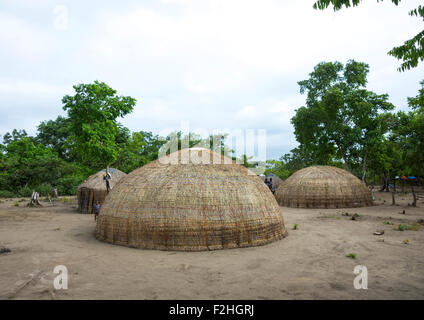 Le Bénin, en Afrique de l'Ouest, Gossoue, peul traditionnelles maisons faites de feuilles sèches Banque D'Images