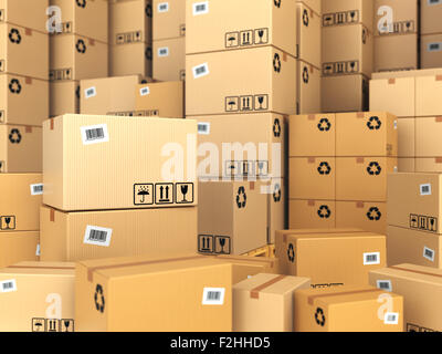 Entrepôt ou d'un concept de livraison. Boîtes de carton arrière-plan. 3d Banque D'Images