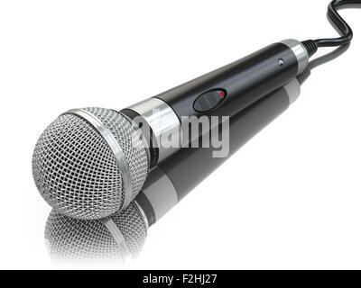 Microphone isolé sur blanc. Caraoke ou news concept. 3d Banque D'Images
