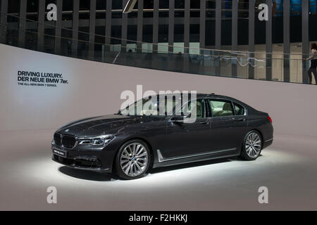 Salon international de l'automobile de Francfort (IAA) 2015. Nouvelle BMW Série 7 - première mondiale. Banque D'Images