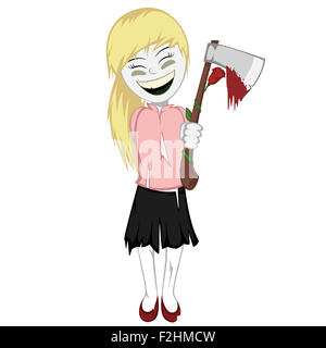 Zombie girl avec surprise - jolie petite fille zombie vous donne un bloody axe avec une rose Banque D'Images