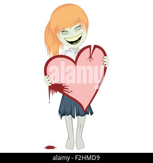 Zombie girl avec un coeur sanglant - jolie petite fille zombie de gingembre avec un gros cœur rouge sanglant (vous pouvez placer votre message sur elle Banque D'Images