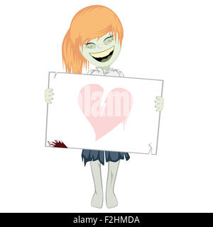 Zombie girl avec un tableau blanc - jolie petite fille zombie gingembre avec un tableau blanc (insérer votre texte il y) Banque D'Images