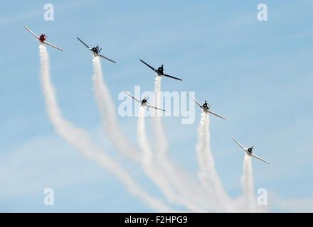 Washington, DC, USA. 19 Sep, 2015. Voltige avions effectuer lors d'un show à l'air à l'extérieur de la base aérienne d'Andrews, Washington DCin le Maryland, États-Unis, le 19 septembre 2015. Foules grather à Andrews Air Base pour la première air show depuis 2013. Le spectacle aérien annuel a été suspendu après 2012 en raison de compressions budge. Credit : Yin Bogu/Xinhua/Alamy Live News Banque D'Images
