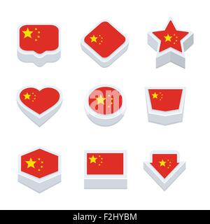 Drapeaux de la Chine et l'ensemble des icônes de bouton styles neuf Illustration de Vecteur