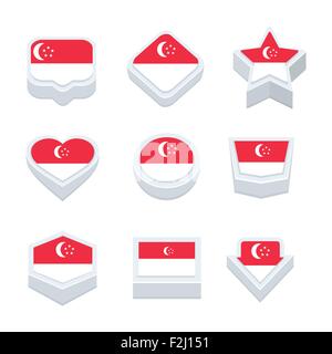 Les icônes de drapeaux Singapour et jeu de boutons styles neuf Illustration de Vecteur