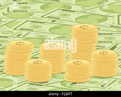 100 pièces sur les billets en dollars. Vector illustration. Illustration de Vecteur