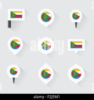 Drapeau des Comores et des broches pour l'Infographie et conception de carte Illustration de Vecteur