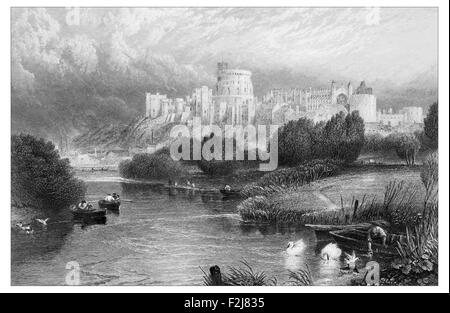 Le Château de Windsor  Illustration de 'les îles britanniques - Cassell Petter Galpin et pittoresque partie 6 l'Europe. L'Europe était un pittoresque illustré Ensemble de magazines publiés par Cassell, Petter, Galpin & Co. de Londres, Paris et New York en 1877. Les publications touristiques représenté en Europe hante, avec des descriptions de texte et de l'acier et de gravures sur bois par d'éminents artistes de l'époque, tels que Harry Fenn, William H J Boot, Thomas C. L. Rowbotham, Henry T. Green , Myles B. Foster, John Mogford , David H. McKewan, William L. Leitch, Edmund M. Wimperis et Joseph B. Smith. Banque D'Images