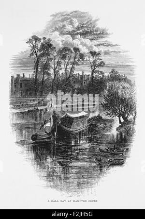 Une journée de Gala à Hampton Court, London Illustration de 'les îles britanniques - Cassell Petter Galpin et pittoresque partie 6 l'Europe. L'Europe était un pittoresque illustré Ensemble de magazines publiés par Cassell, Petter, Galpin & Co. de Londres, Paris et New York en 1877. Les publications touristiques représenté en Europe hante, avec des descriptions de texte et de l'acier et de gravures sur bois par d'éminents artistes de l'époque, tels que Harry Fenn, William H J Boot, Thomas C. L. Rowbotham, Henry T. Green , Myles B. Foster, John Mogford , David H. McKewan, William L. Leitch, Edmund M. Wimperis et Joseph B. Smith. Banque D'Images