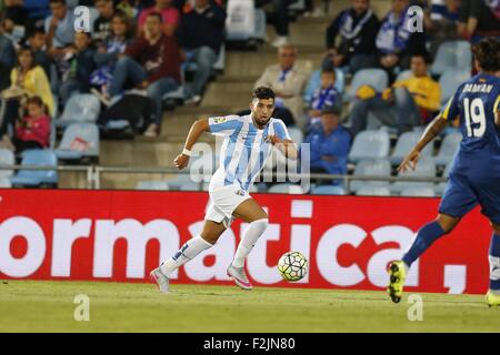 Getafe, Espagne. 18 Sep, 2015. Adnane Tighadouini (Malaga) Football/soccer : espagnol 'Liga BBVA' match entre Getafe 1-0 Malaga CF au Coliseum Alfonso Perez de Getafe, Espagne . © Kawamori Mutsu/AFLO/Alamy Live News Banque D'Images