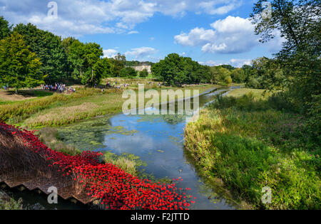 Coquelicots : 'Wave', à partir de l'installation 'Blood a balayé les terres et les mers de Red' , Yorkshire Sculpture Park, Wakefield, Yorkshire, UK Banque D'Images