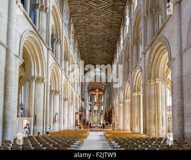 La nef de la cathédrale de Peterborough, à Peterborough, Cambridgeshire, Angleterre, RU Banque D'Images