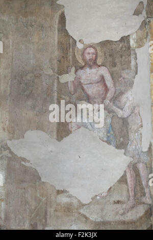 Christ est les patriarches de l'enfer au paradis. La peinture murale gothique du 14e siècle connu sous le nom de Cycle Emmaüs dans le cloître de l'Emmaüs monastère (na Slovanech) à Prague, République tchèque. Banque D'Images