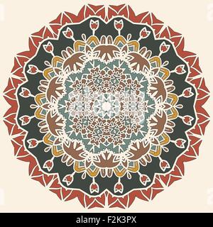 Motif mandala oriental lase ronde motif de fond, comme la peinture de mehndi ou flocon de lumière fond brun. Illustration de Vecteur