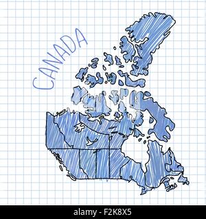 Stylo bleu hand drawn vector map Canada sur papier illustration. Illustration de Vecteur