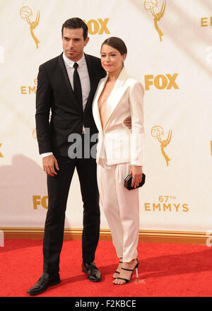 Los Angeles, Californie, USA. 20 Sep, 2015. Tom Cullen, Kati Outinen participant à la 67e assemblée annuelle Primetime Emmy Awards - Arrivals tenue au Théâtre de Microsoft à Los Angeles, Californie le 20 septembre 2015. 2015 : Crédit D. Long/Globe Photos/ZUMA/Alamy Fil Live News Banque D'Images