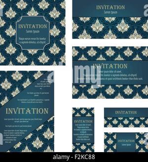 Jeu de cartes d'Invitation avec d'autres tailles et formats. Royal élégant style Rococo damassée avec texte de l'espace. Vector Illustration. Illustration de Vecteur
