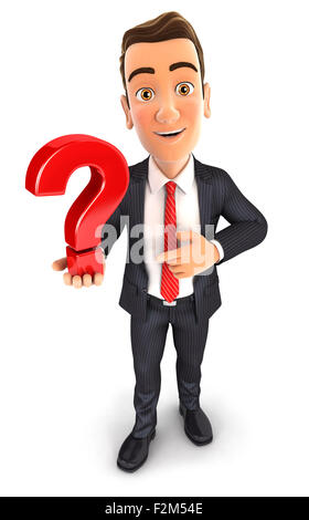 Homme d 3d est titulaire d'un point d'interrogation, isolé sur fond blanc Banque D'Images