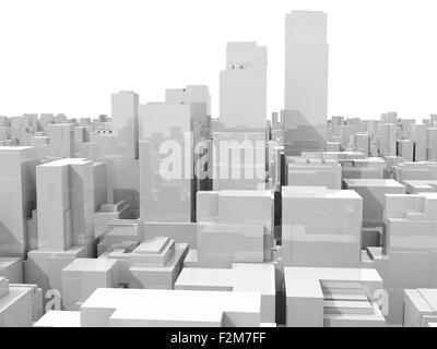 Abstract 3d blanc cityscape, Skyline with skyscrapers isolé sur fond blanc Banque D'Images