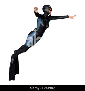 Numérique 3D render of a female diver isolé sur fond blanc Banque D'Images