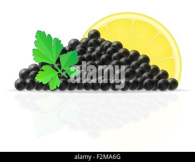 Black caviar avec citron et persil vector illustration isolé sur fond blanc Illustration de Vecteur