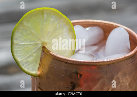 Tranche de lime sur un mug en cuivre Banque D'Images