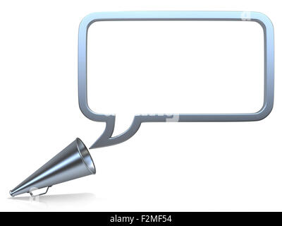 Retro - old style mégaphone avec bulle d'acier, discours. Rendu 3D illustration, isolé sur fond blanc. Banque D'Images