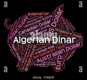 Dinar algérien montrant Worldwide Trading et billets Banque D'Images