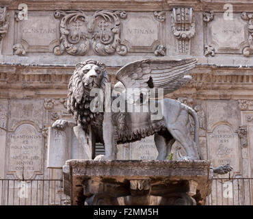 Statue de Lion de St Marc et Pallazo Maffei à Piazza delle Erbe à Vérone Italie Banque D'Images