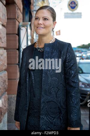 Gamla Stan, Stockholm. Sep 21, 2015. Femmes enceintes La Princesse Victoria de Suède assiste à la présentation de l'Agence suédoise de l'anniversaire de la fondation du cerveau grant à Gamla Stan, Stockholm, 21 septembre 2015. Photo : Albert Philip van der Werf/pre/ - AUCUN FIL - SERVICE/dpa/Alamy Live News Banque D'Images
